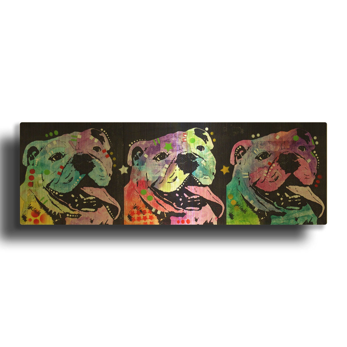 '3 Bulldogs' By Dean Russo Gold Metal Wall Art