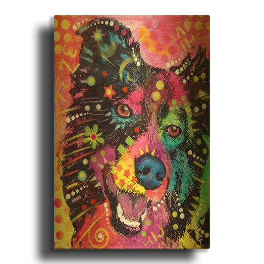'Border Collie 2' By Dean Russo Gold Metal Wall Art