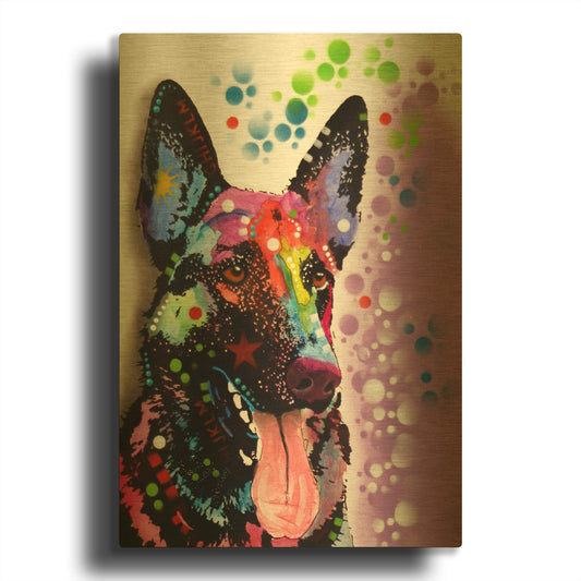 'German Shepherd 2' By Dean Russo Gold Metal Wall Art