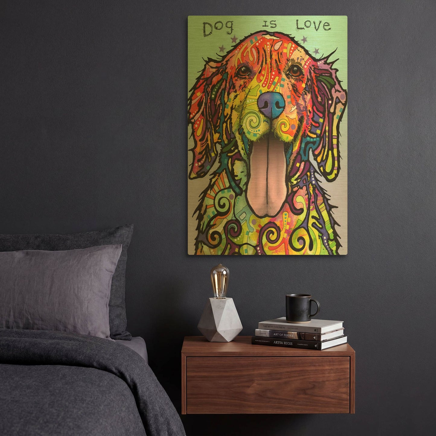 'Dog Is Love' By Dean Russo Gold Metal Wall Art