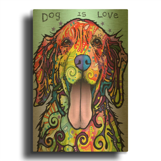 'Dog Is Love' By Dean Russo Gold Metal Wall Art