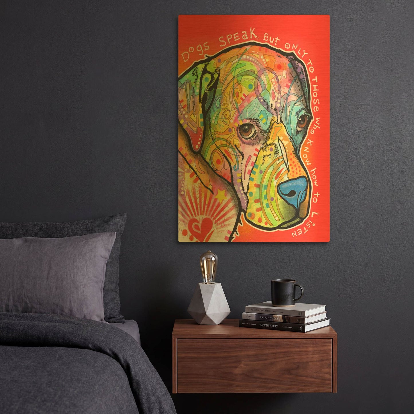 'Dogs Speak' By Dean Russo Gold Metal Wall Art