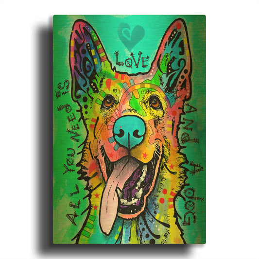 'Love And A Dog' By Dean Russo Gold Metal Wall Art