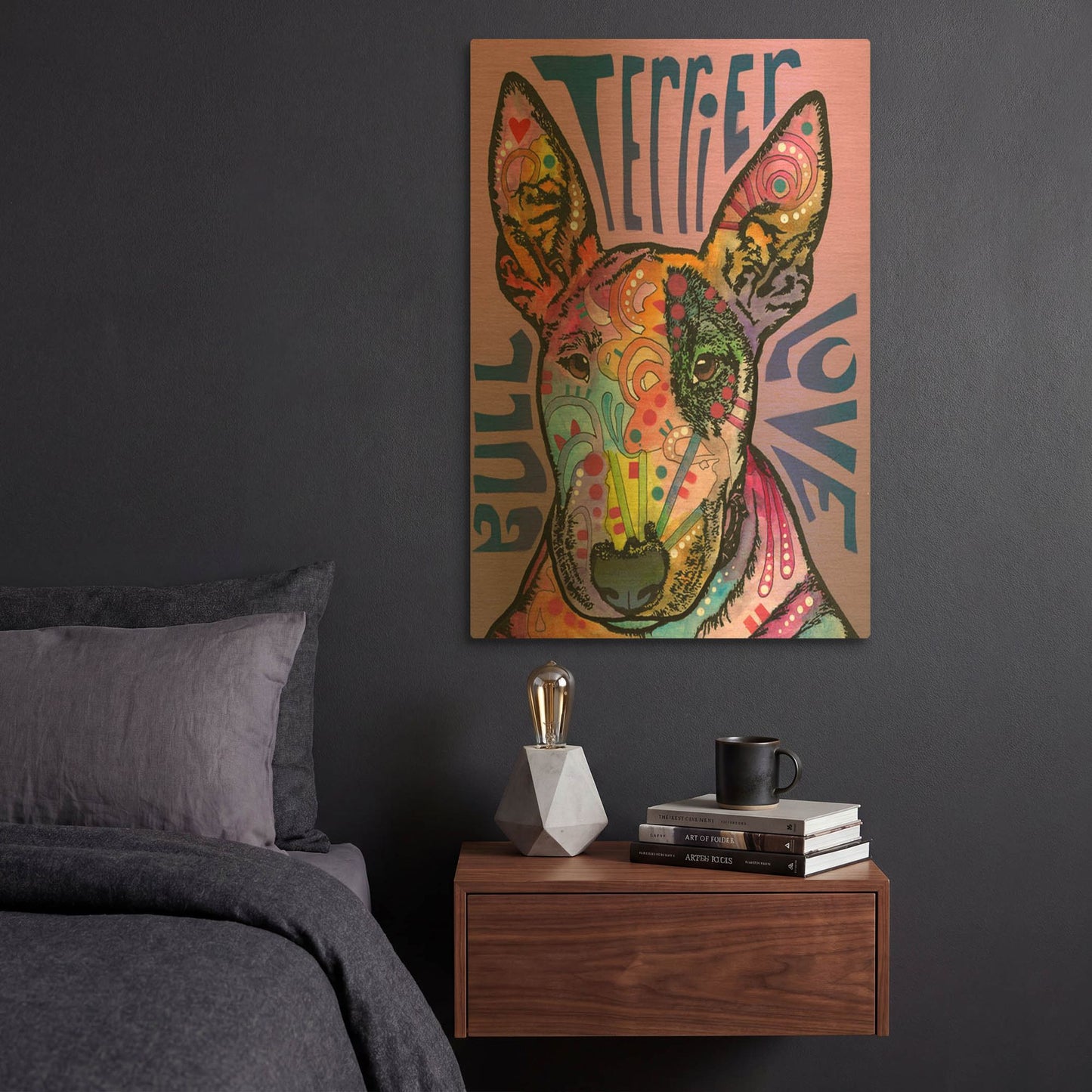 'Bull Terrier Luv' By Dean Russo Gold Metal Wall Art