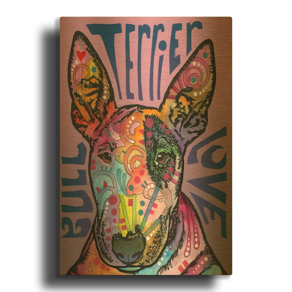 'Bull Terrier Luv' By Dean Russo Gold Metal Wall Art