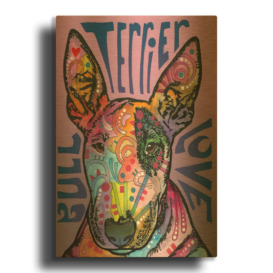 'Bull Terrier Luv' By Dean Russo Gold Metal Wall Art