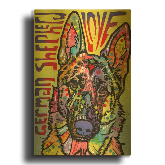 'German Shepherd Luv' By Dean Russo Gold Metal Wall Art