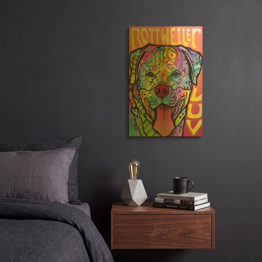 'Rottweiler Luv' By Dean Russo Gold Metal Wall Art