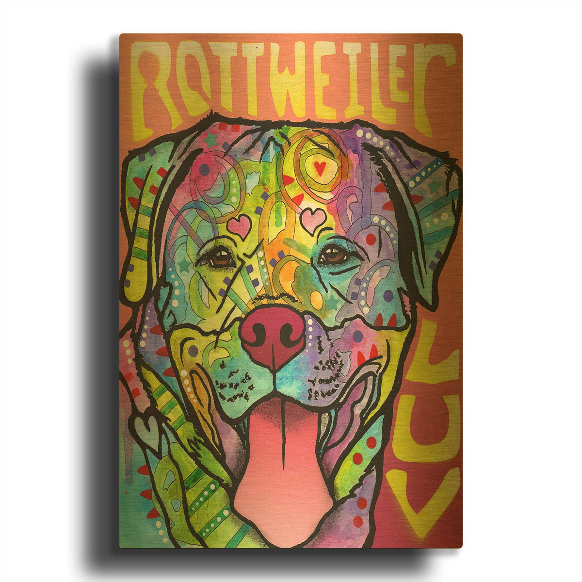 'Rottweiler Luv' By Dean Russo Gold Metal Wall Art