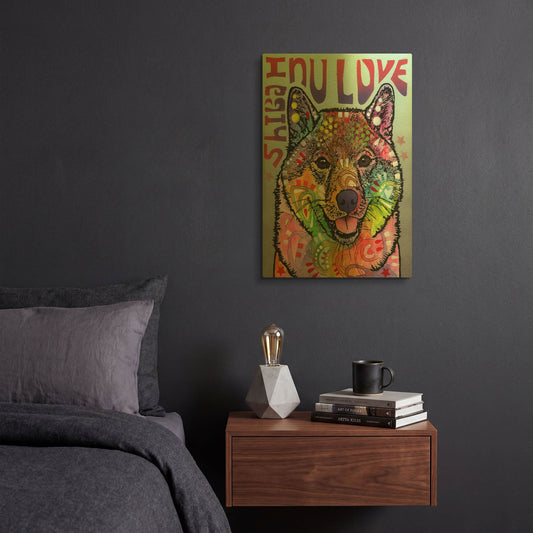 'Shiba Inu Luv' By Dean Russo Gold Metal Wall Art