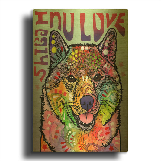'Shiba Inu Luv' By Dean Russo Gold Metal Wall Art