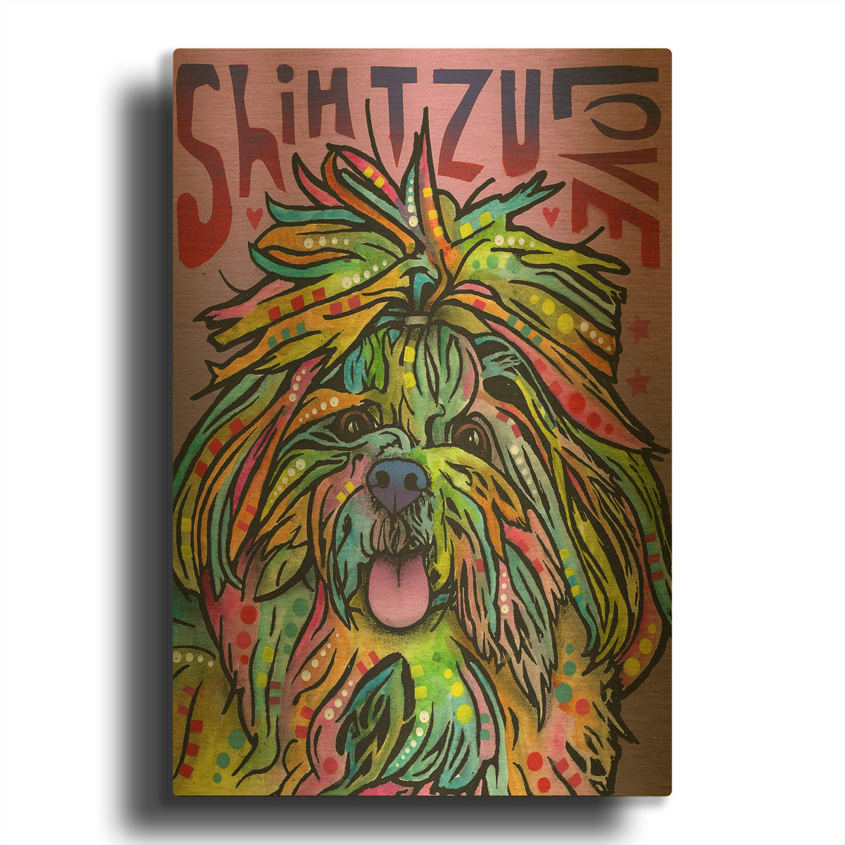 'Shih Tzu Luv' By Dean Russo Gold Metal Wall Art