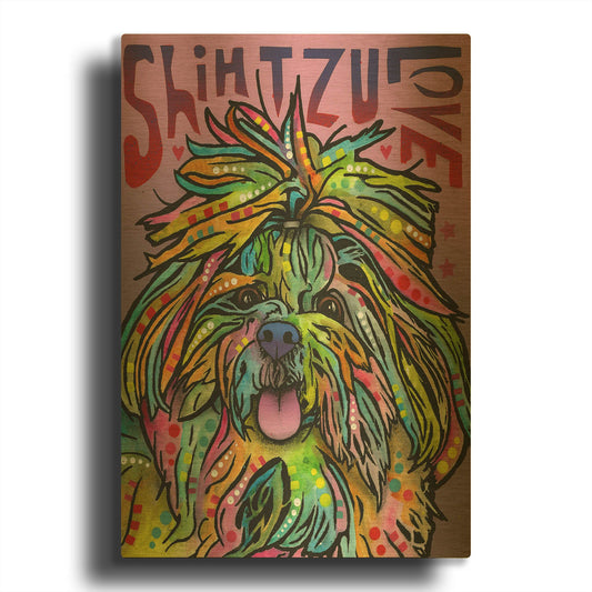 'Shih Tzu Luv' By Dean Russo Gold Metal Wall Art