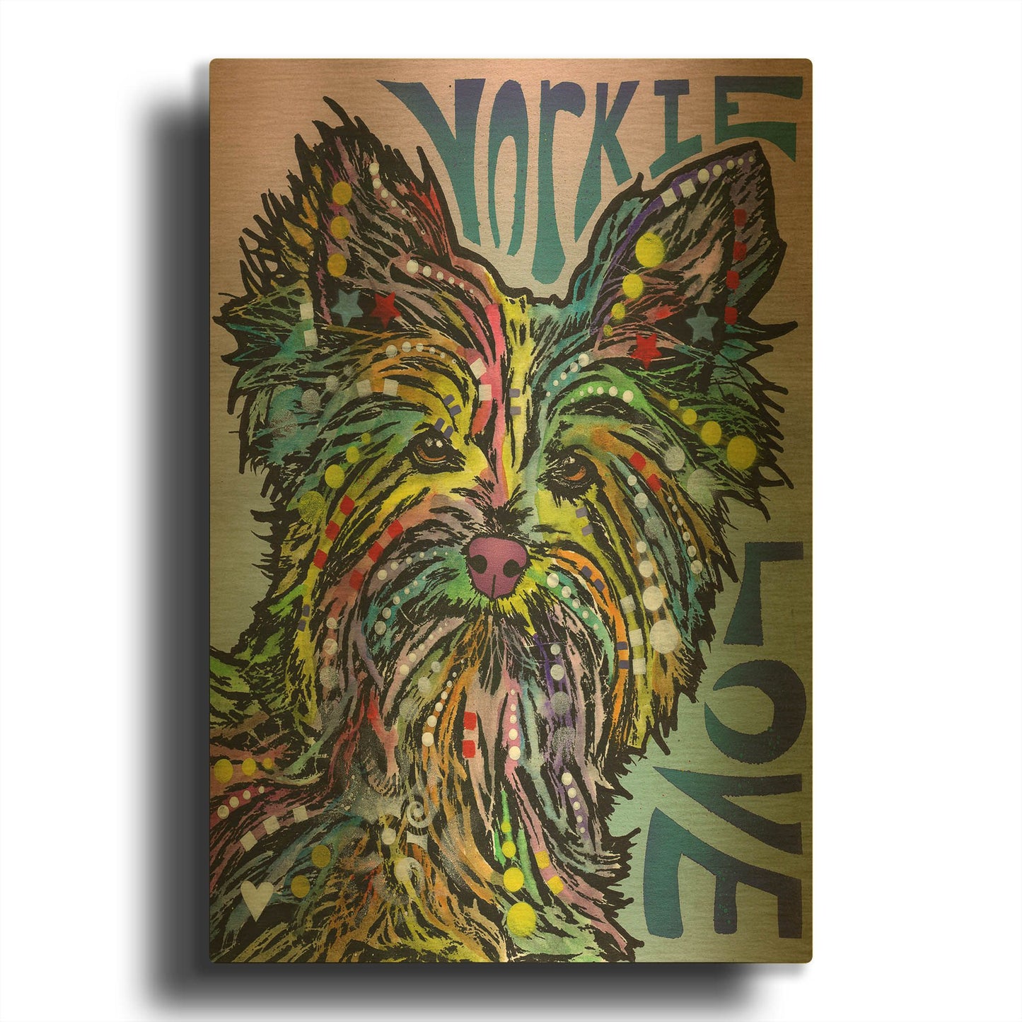 'Yorkie Luv' By Dean Russo Gold Metal Wall Art
