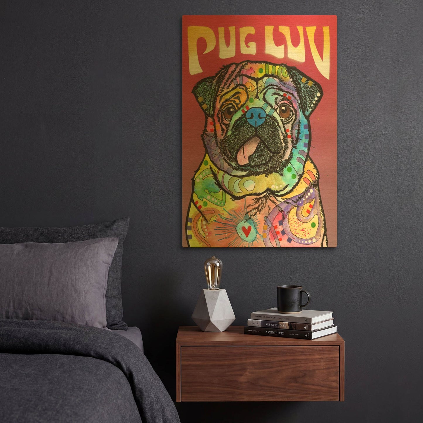 'Pug Luv' By Dean Russo Gold Metal Wall Art