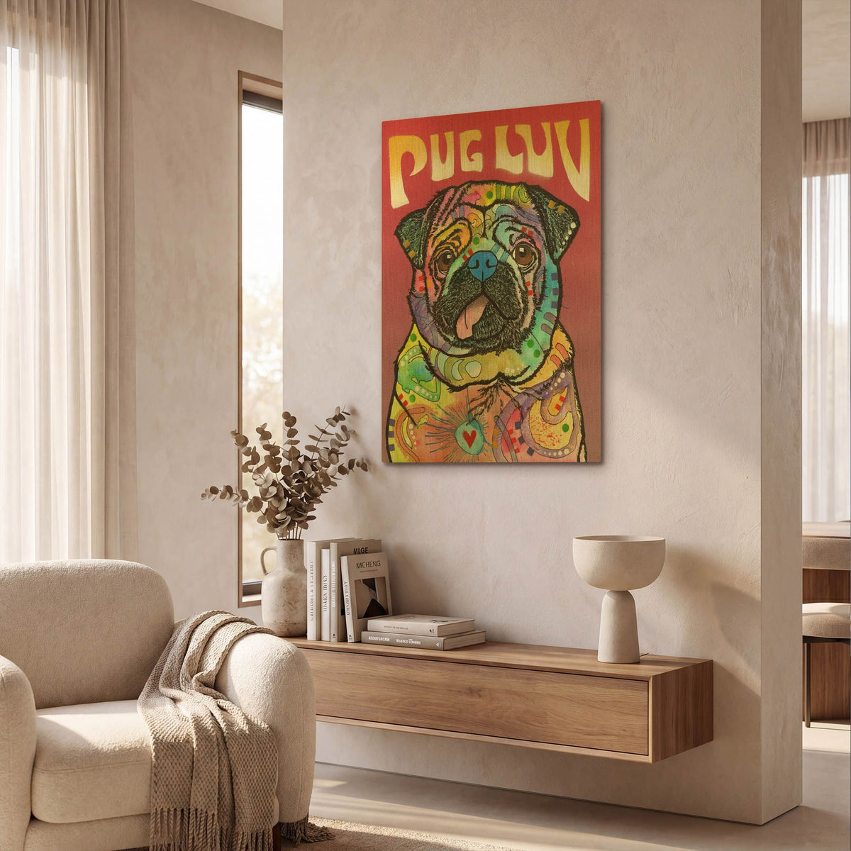 'Pug Luv' By Dean Russo Gold Metal Wall Art