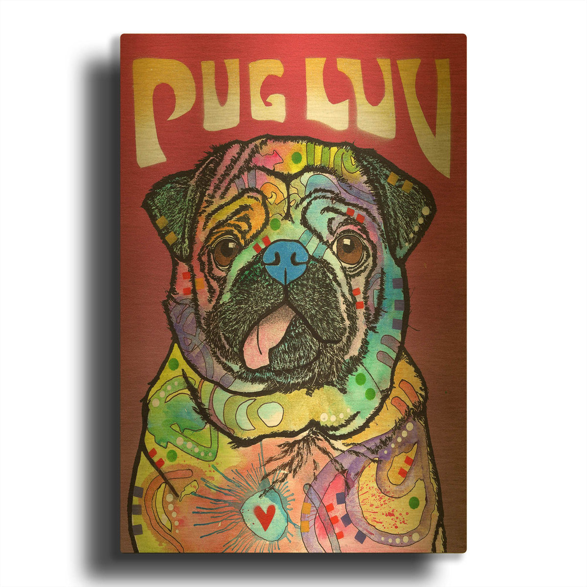 'Pug Luv' By Dean Russo Gold Metal Wall Art