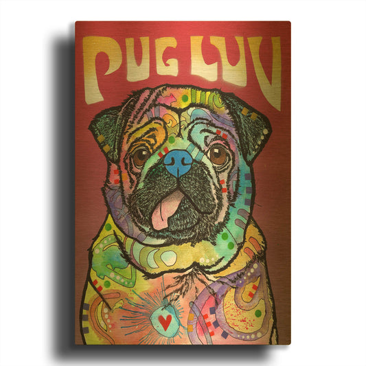 'Pug Luv' By Dean Russo Gold Metal Wall Art
