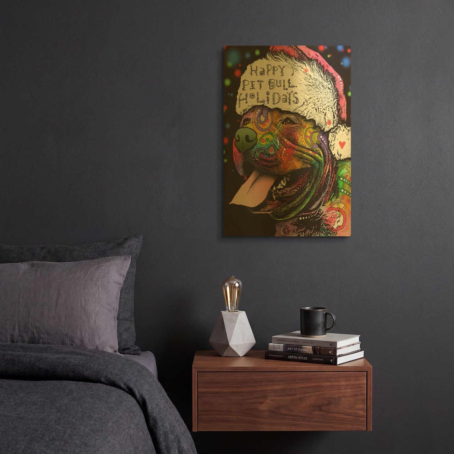 'Christmas Pitbull' By Dean Russo Gold Metal Wall Art