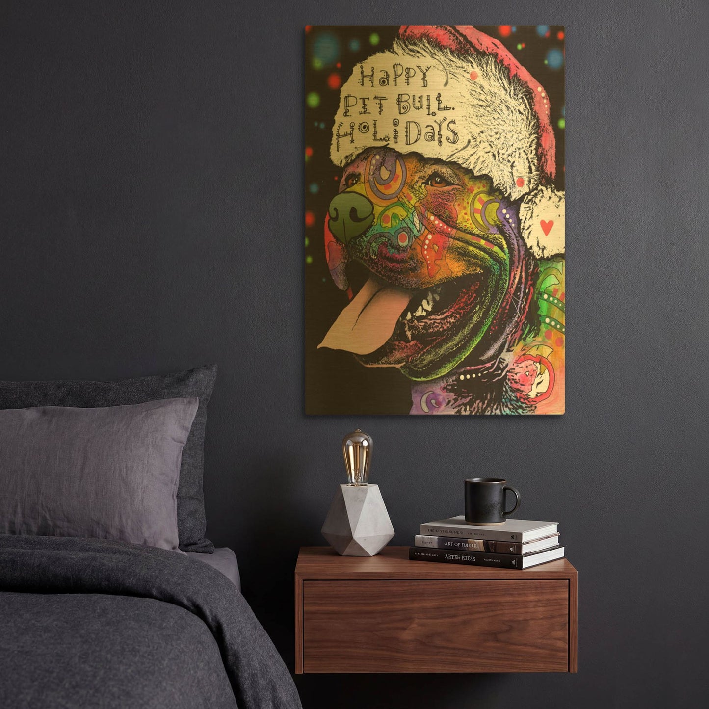 'Christmas Pitbull' By Dean Russo Gold Metal Wall Art