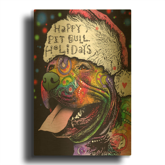 'Christmas Pitbull' By Dean Russo Gold Metal Wall Art