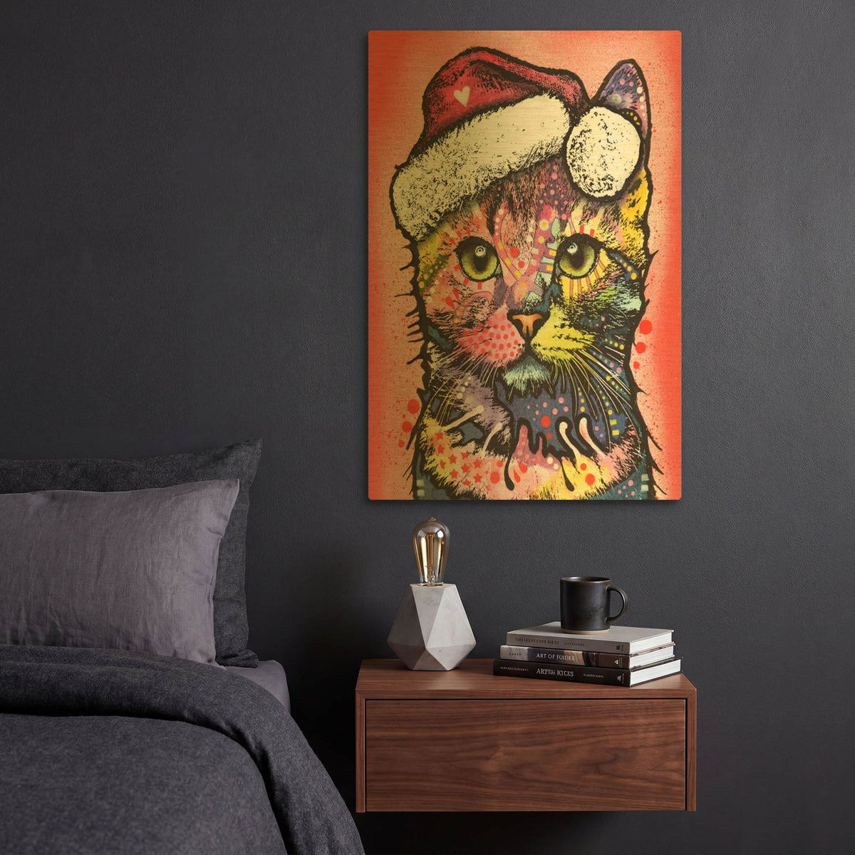 'Christmas Cat' By Dean Russo Gold Metal Wall Art