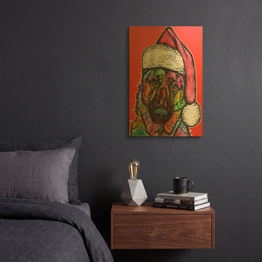 'Christmas Dog' By Dean Russo Gold Metal Wall Art