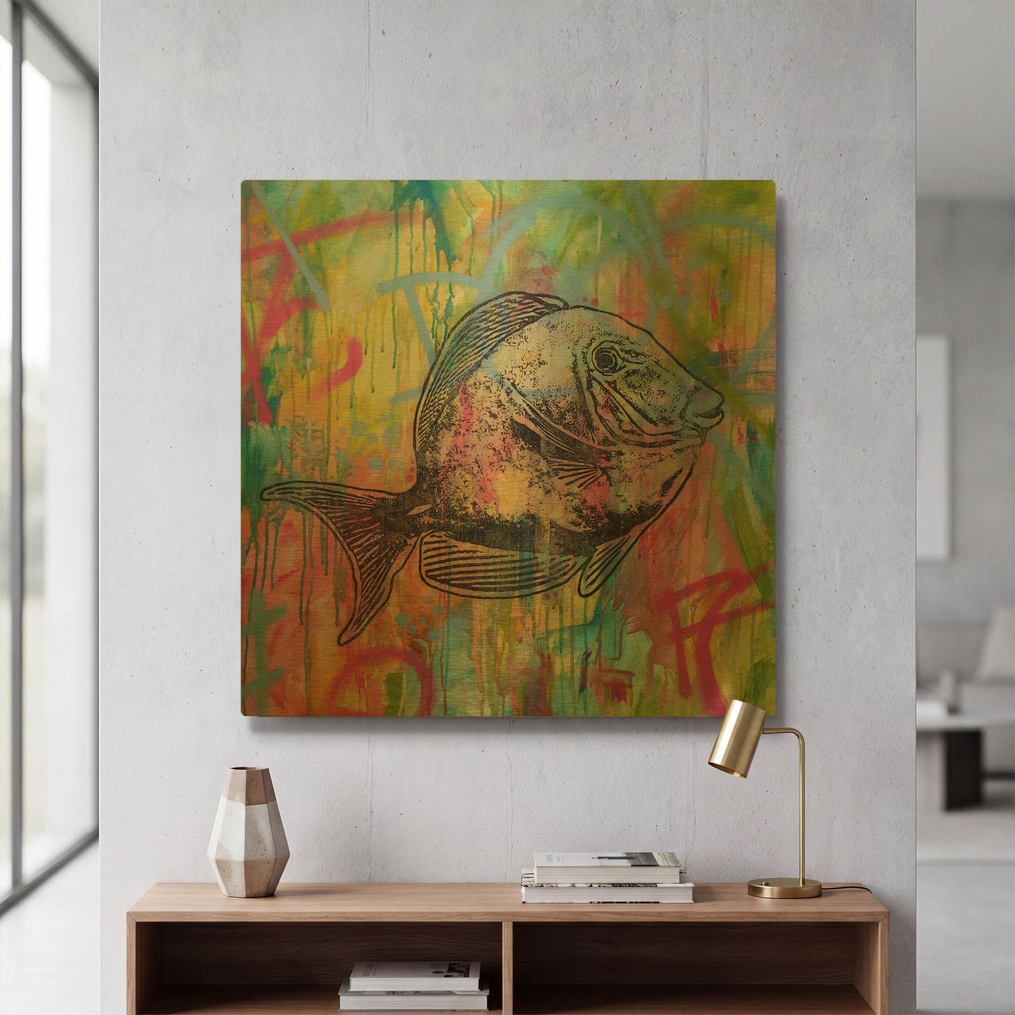 'Fishy Spray' By Dean Russo Gold Metal Wall Art