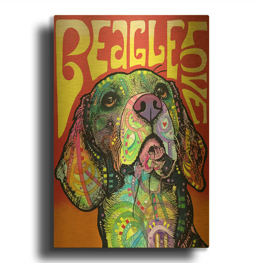 'Beagle Love' By Dean Russo Gold Metal Wall Art