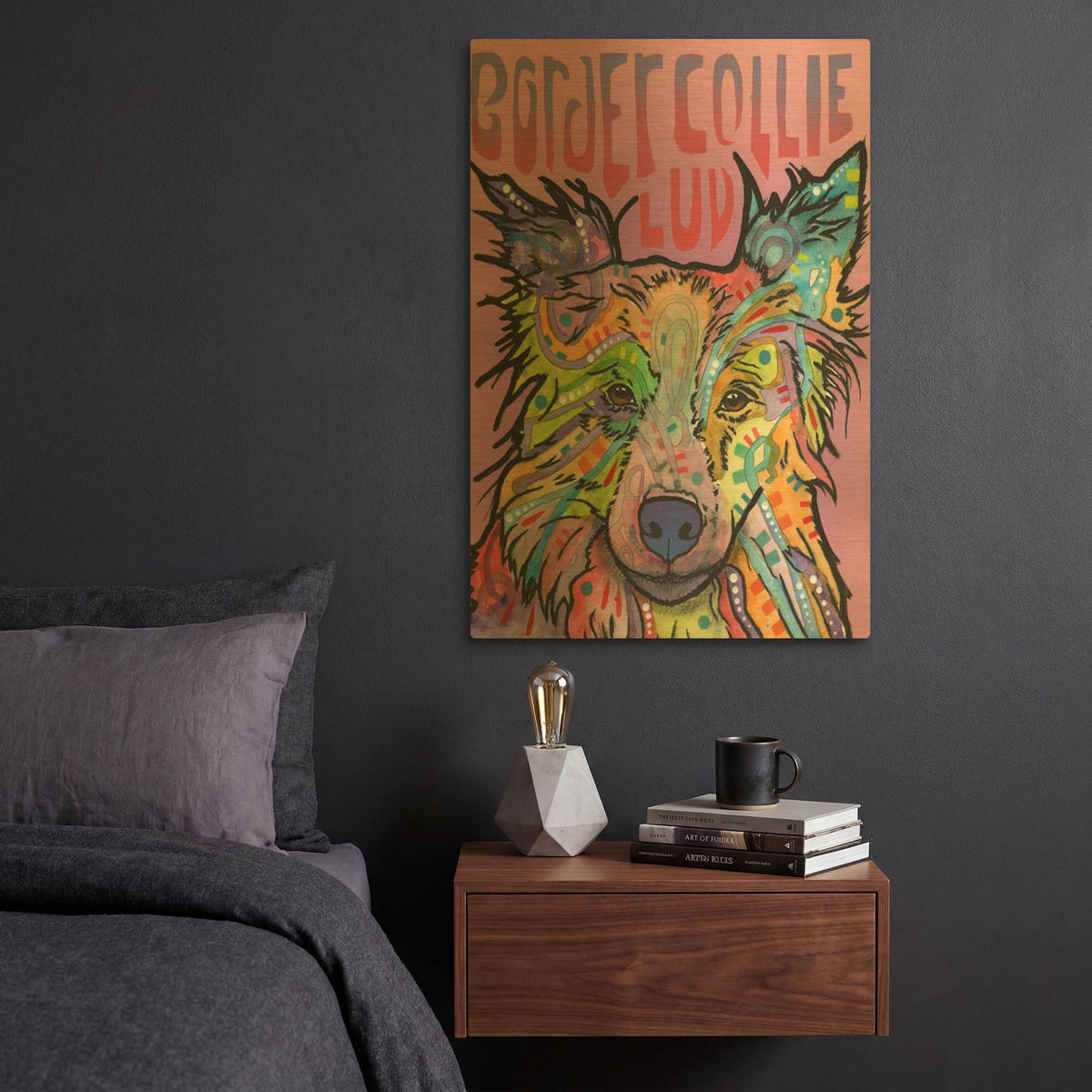 'Border Collie Love 2' By Dean Russo Gold Metal Wall Art