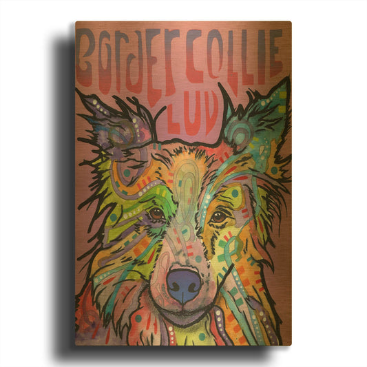 'Border Collie Love 2' By Dean Russo Gold Metal Wall Art