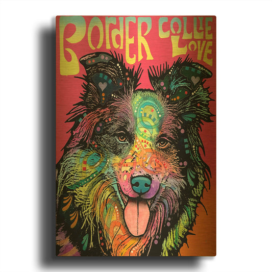 'Border Collie Luv' By Dean Russo Gold Metal Wall Art