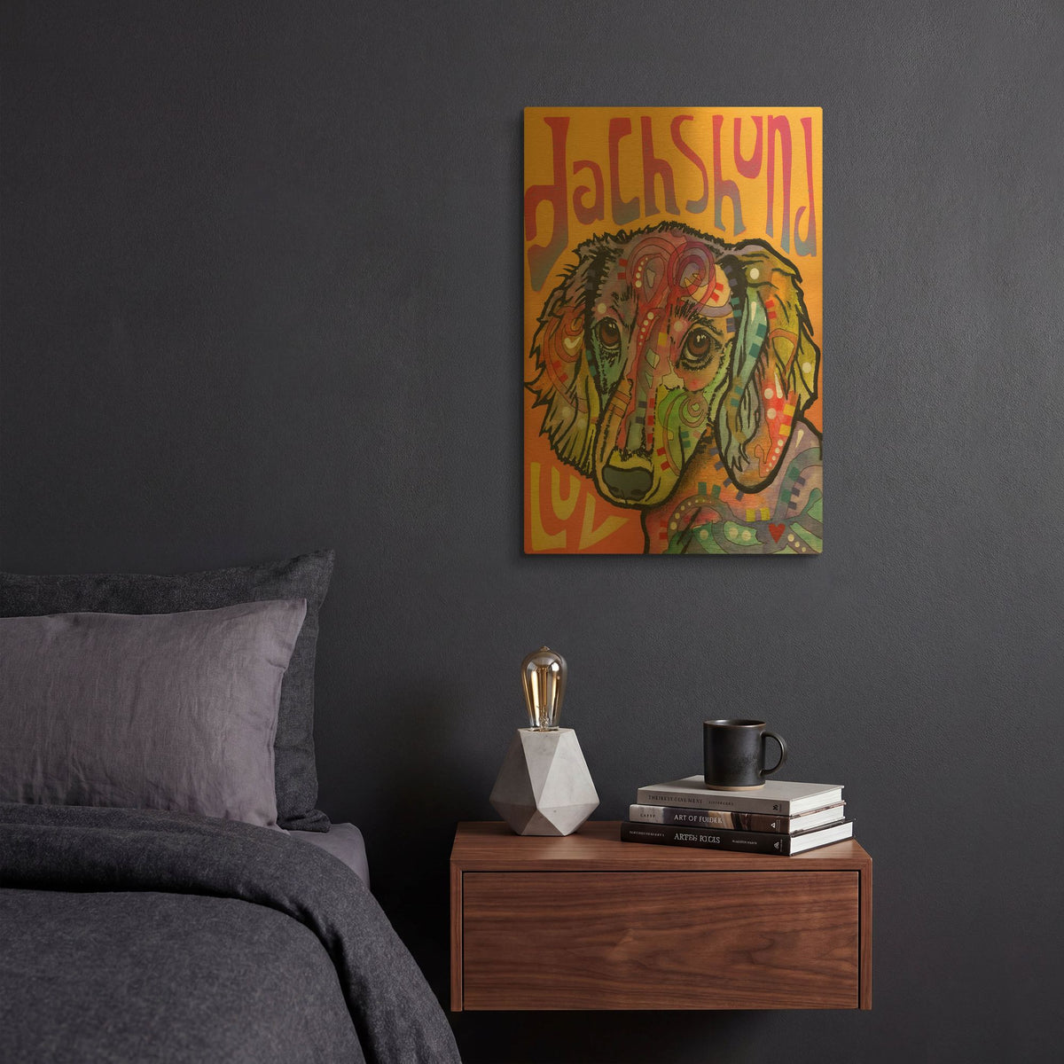 'Dachshund Love' By Dean Russo Gold Metal Wall Art