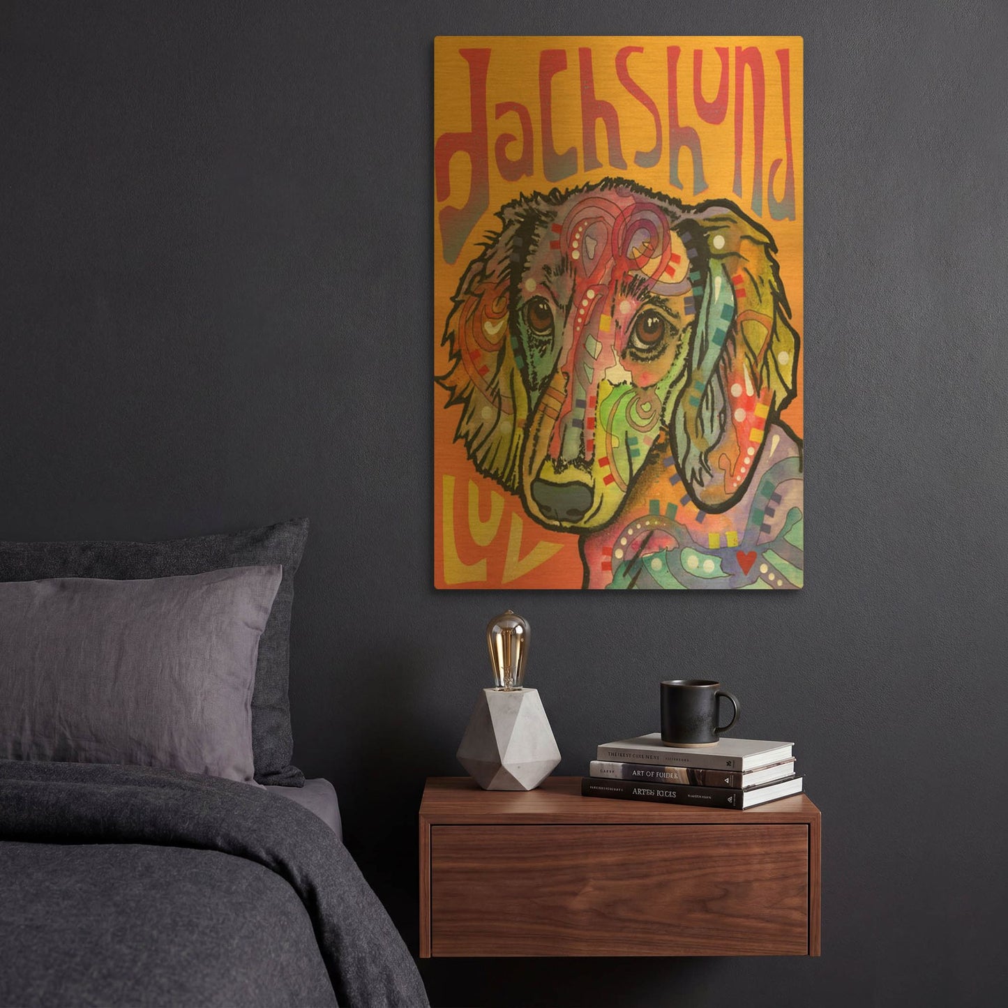 'Dachshund Love' By Dean Russo Gold Metal Wall Art