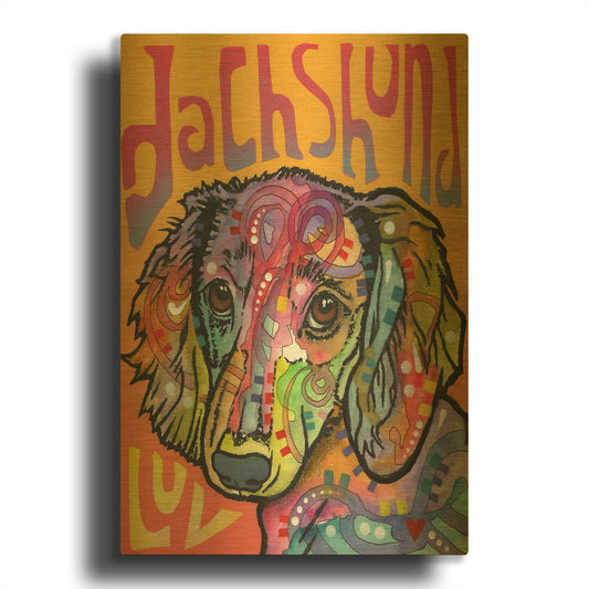 'Dachshund Love' By Dean Russo Gold Metal Wall Art