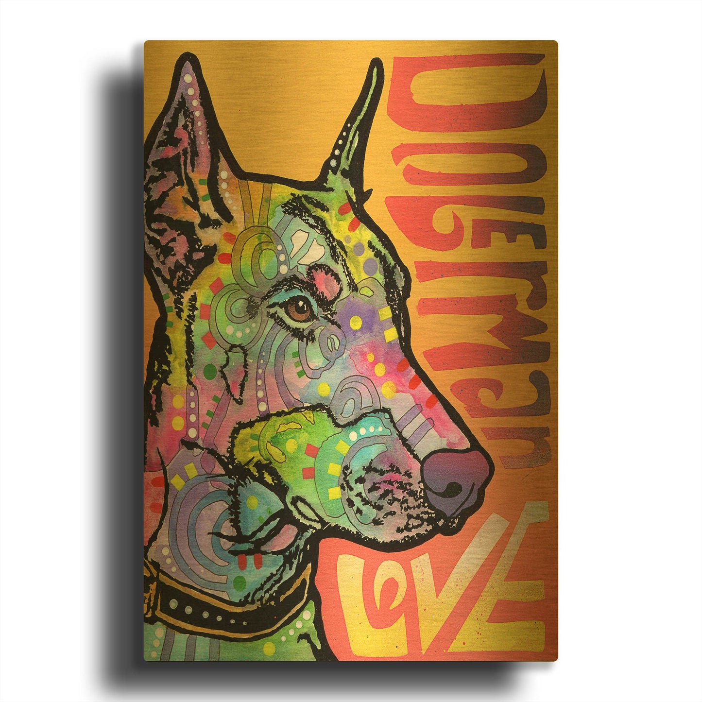 'Doberman Luv' By Dean Russo Gold Metal Wall Art