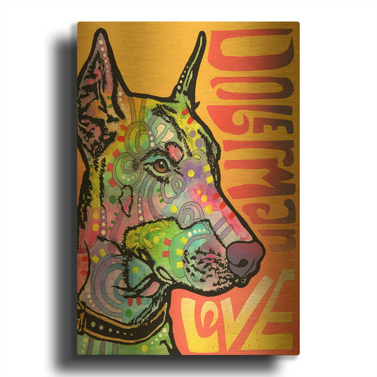 'Doberman Luv' By Dean Russo Gold Metal Wall Art