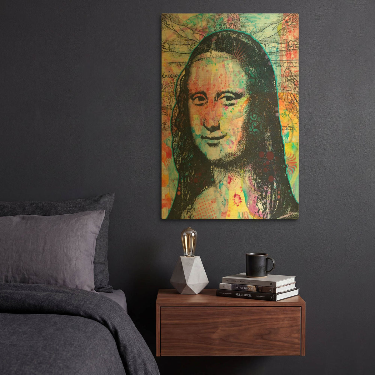 'Mona Lisa with David on Top' By Dean Russo Gold Metal Wall Art