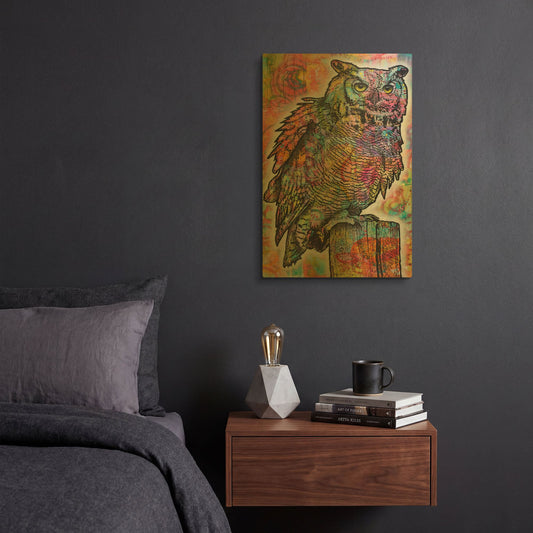 'Owl Perch' By Dean Russo Gold Metal Wall Art