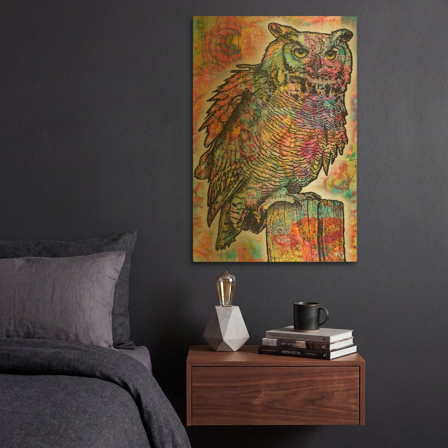 'Owl Perch' By Dean Russo Gold Metal Wall Art