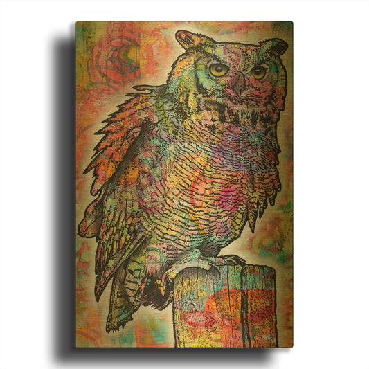 'Owl Perch' By Dean Russo Gold Metal Wall Art