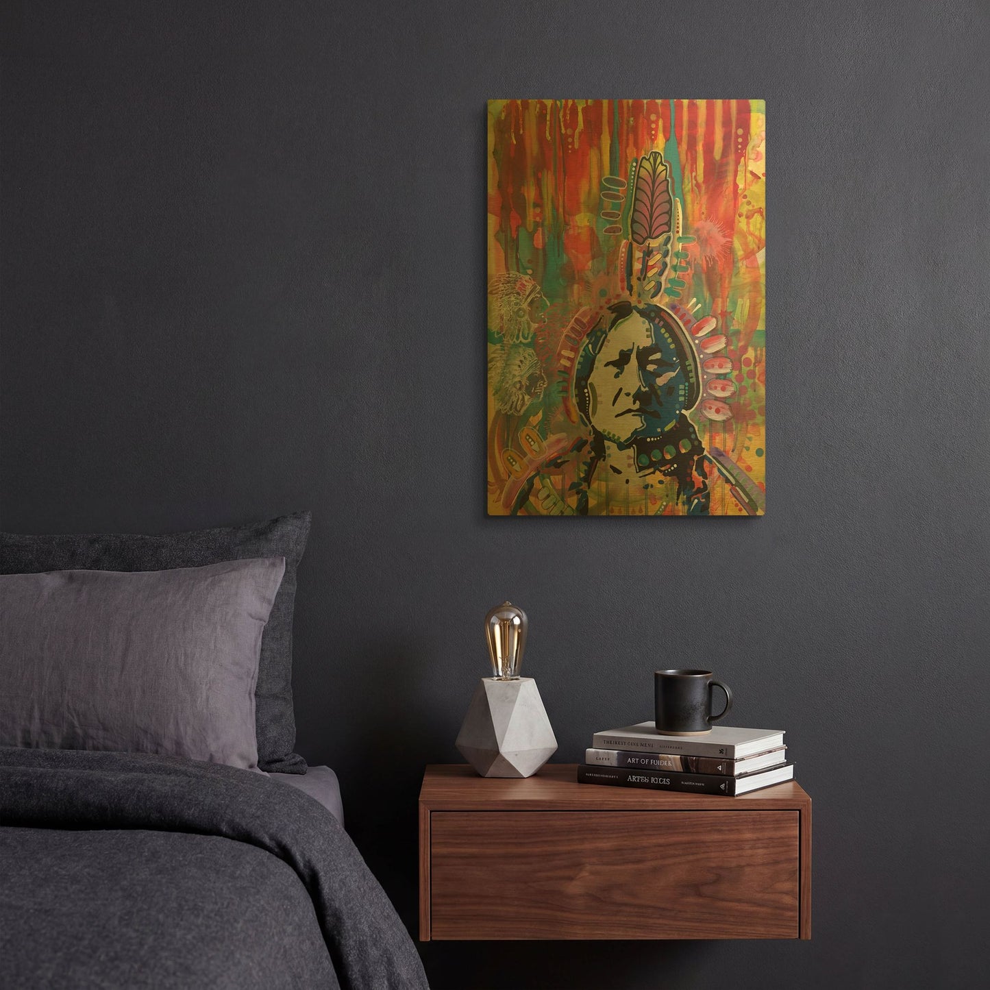 'Sitting Bull red' By Dean Russo Gold Metal Wall Art