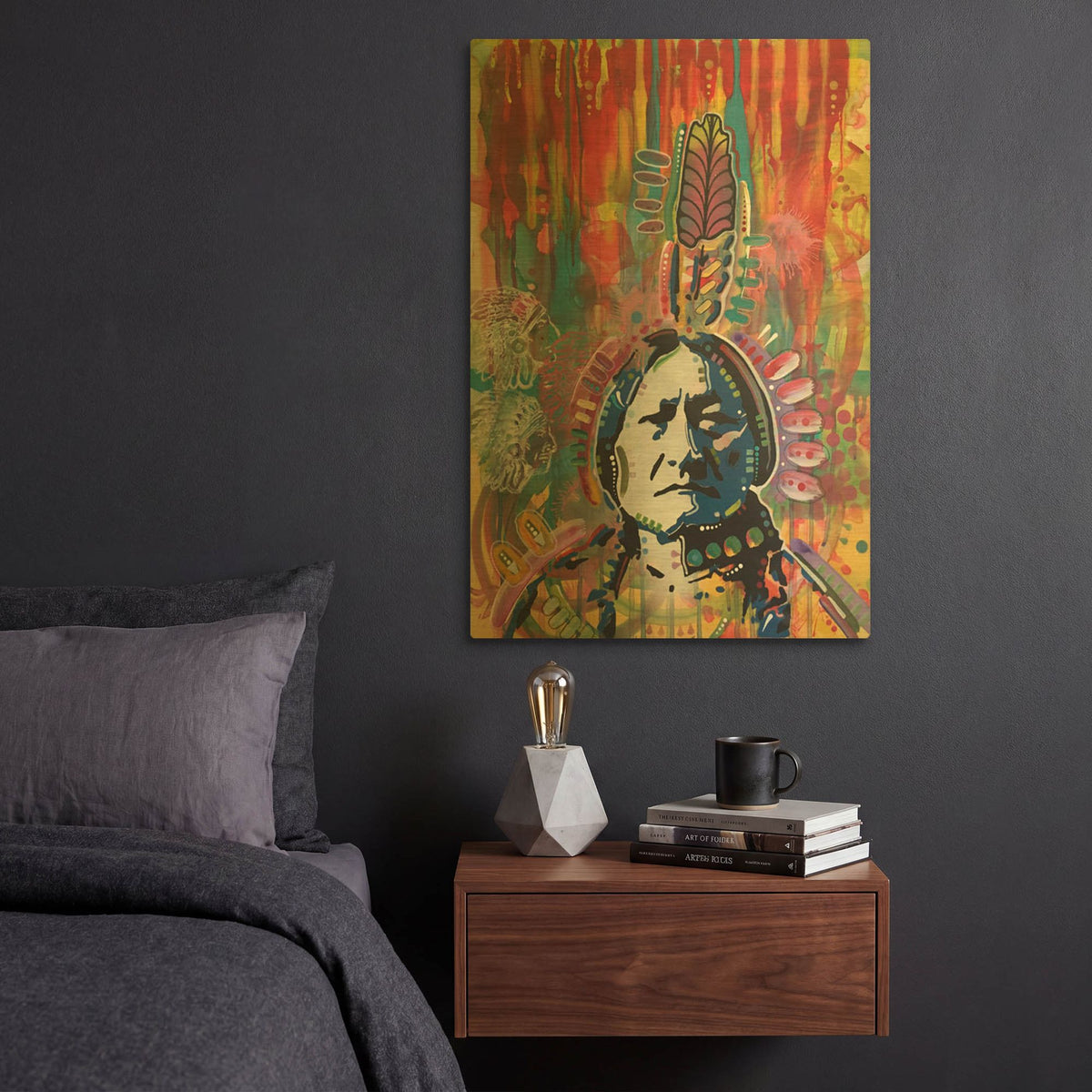 'Sitting Bull red' By Dean Russo Gold Metal Wall Art
