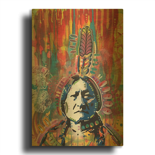 'Sitting Bull red' By Dean Russo Gold Metal Wall Art