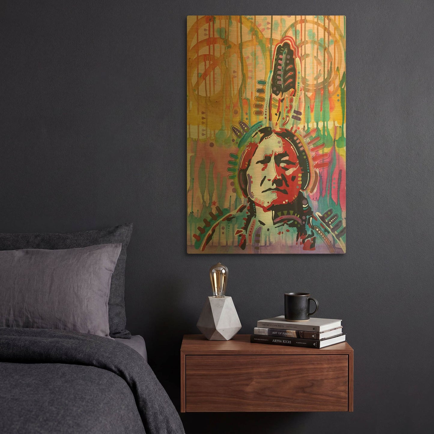 'Sitting Bull purple' By Dean Russo Gold Metal Wall Art