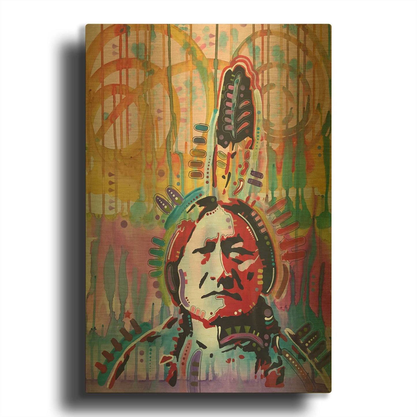'Sitting Bull purple' By Dean Russo Gold Metal Wall Art
