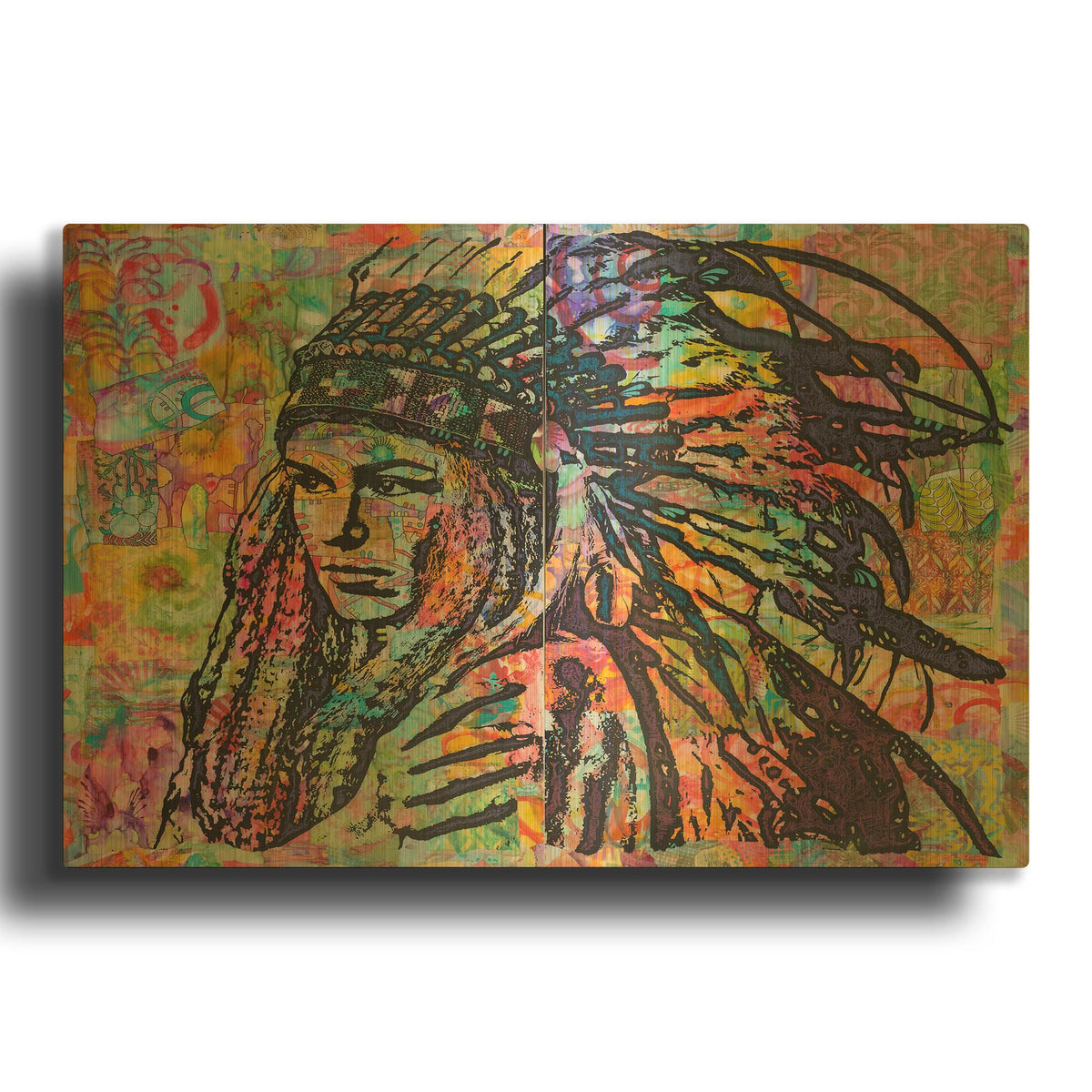 'Tiva in Head dress' By Dean Russo Gold Metal Wall Art