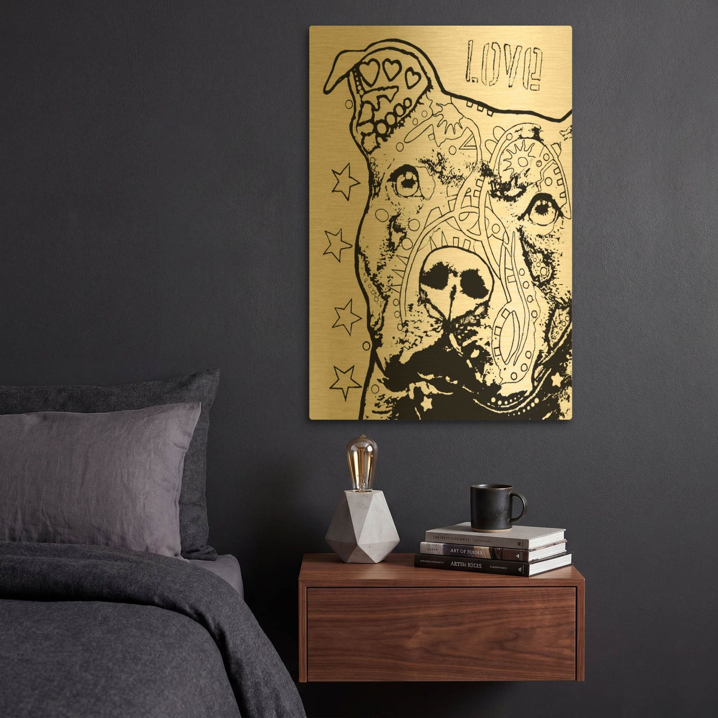 'Thoughtful Pitbull CB 1' By Dean Russo Gold Metal Wall Art