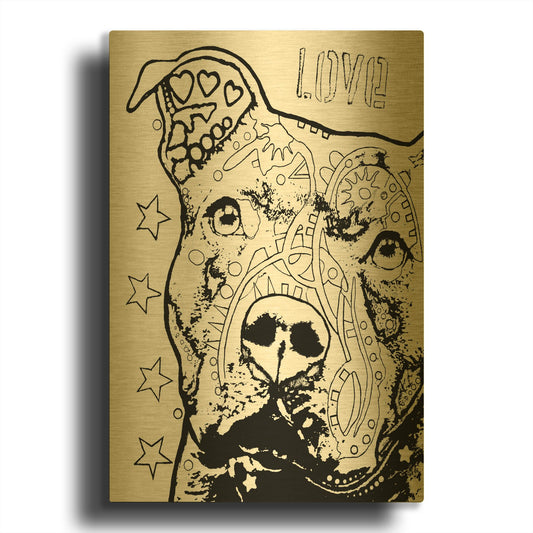 'Thoughtful Pitbull CB 1' By Dean Russo Gold Metal Wall Art