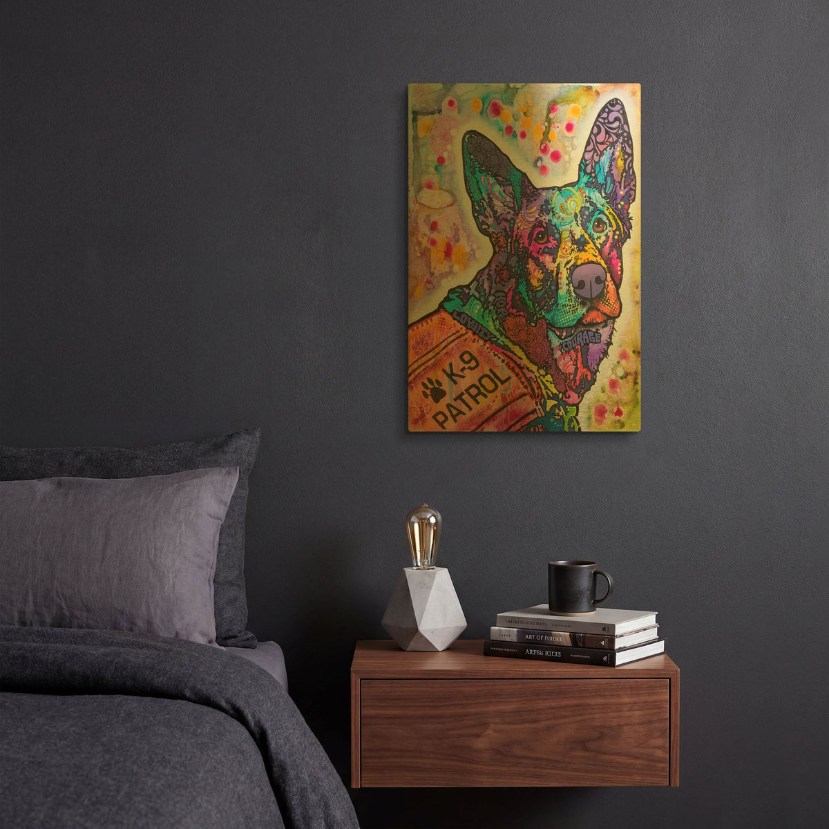 'K 9 Patrol German Shep Action' By Dean Russo Gold Metal Wall Art